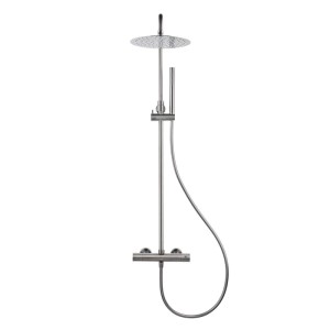 Swiss Aqua Technologies Duschsystem Regendusche mit Thermostatbatterie Rain Kopfbrause 25CM Schwarz Metallisch