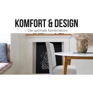 Grauer MCW Esszimmerstuhl Littau aus Textil mit dunklen Holzbeinen am Esstisch. Moderner Polsterstuhl für Ihr Esszimmer.