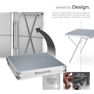 Tectake klappbarer Campingtisch Jumbo aus Aluminium, wetterfest, 180x70x70/50 cm, silber