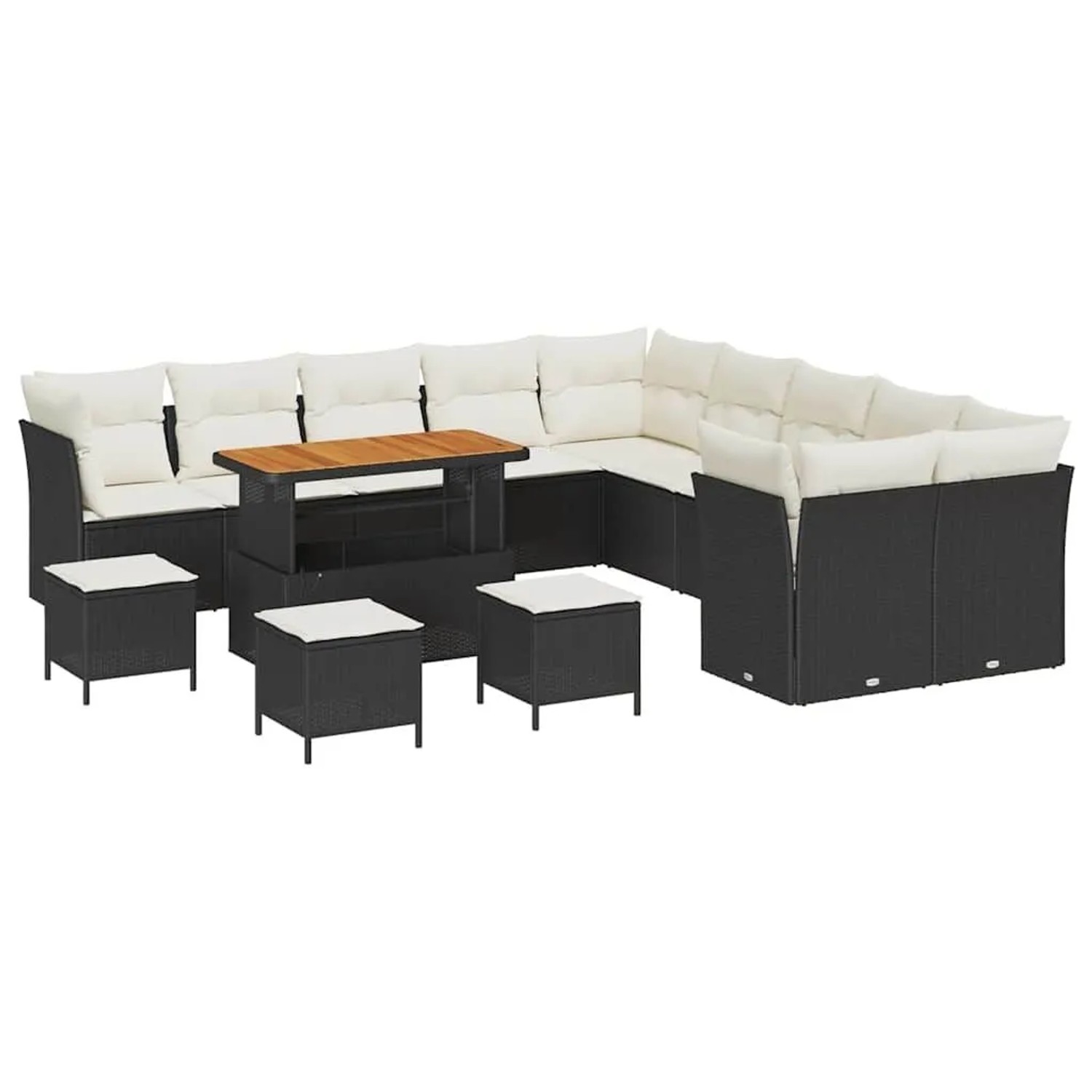 vidaXL Gartensofa-set mit Kissen 14-Tlg Schwarz und Creme Poly-Rattan 33635 günstig online kaufen