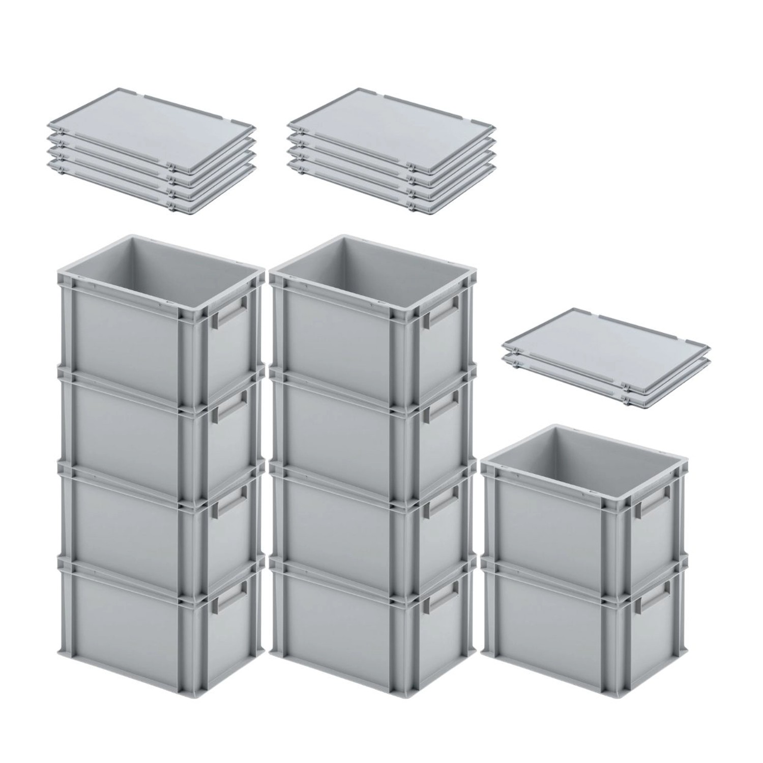 SuperSparSet 10 x Eurobehälter Mit Geschlossenem Griff und Scharnierdeckel HxBxT 23,5 x 30 x 40 cm 22 Liter Grau Eurobox...