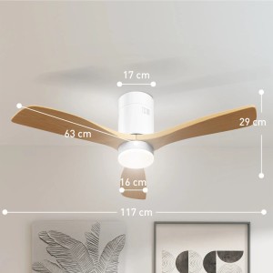 HOMCOM Deckenventilator mit LED-Beleuchtung, Holzoptik, 117 cm Durchmesser. Inklusive Fernbedienung.