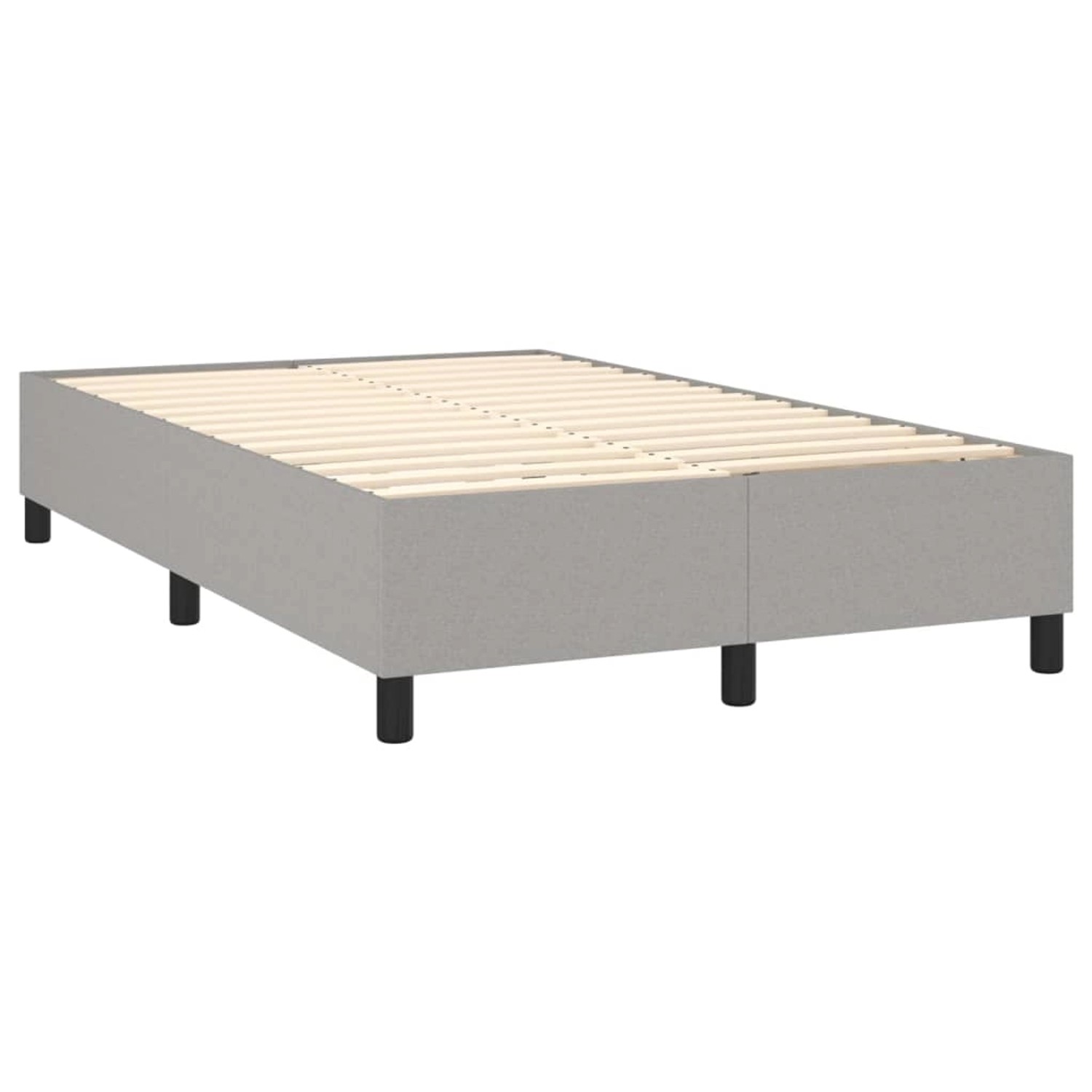 vidaXL Boxspringbett 120x200 cm, hellgraues Stoffbett mit Lattenrost und schwarzen Füßen.