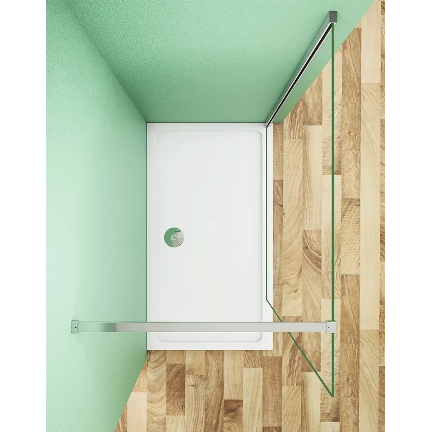 Walk-In Dusche 80x200cm mit Stabilisierungsstange, 8mm Nano Glas Duschwand verchromt.