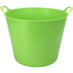 Flexibler, grüner Gummi-Eimer von Sunny Garden, 27 Liter Fassungsvermögen, mit Tragegriffen.