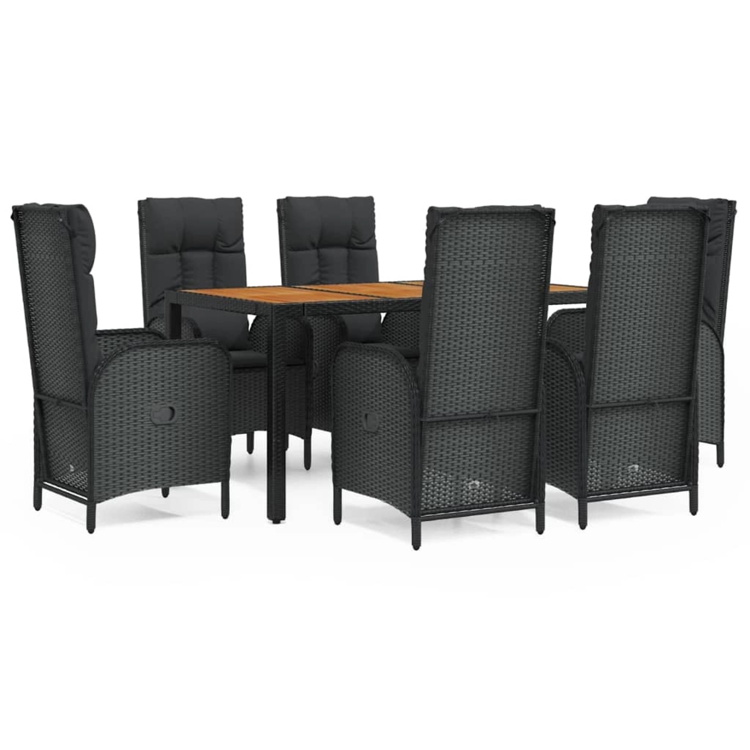 vidaXL 7-Tlg Garten-Essgruppe mit Kissen Schwarz Poly Rattan 3185071