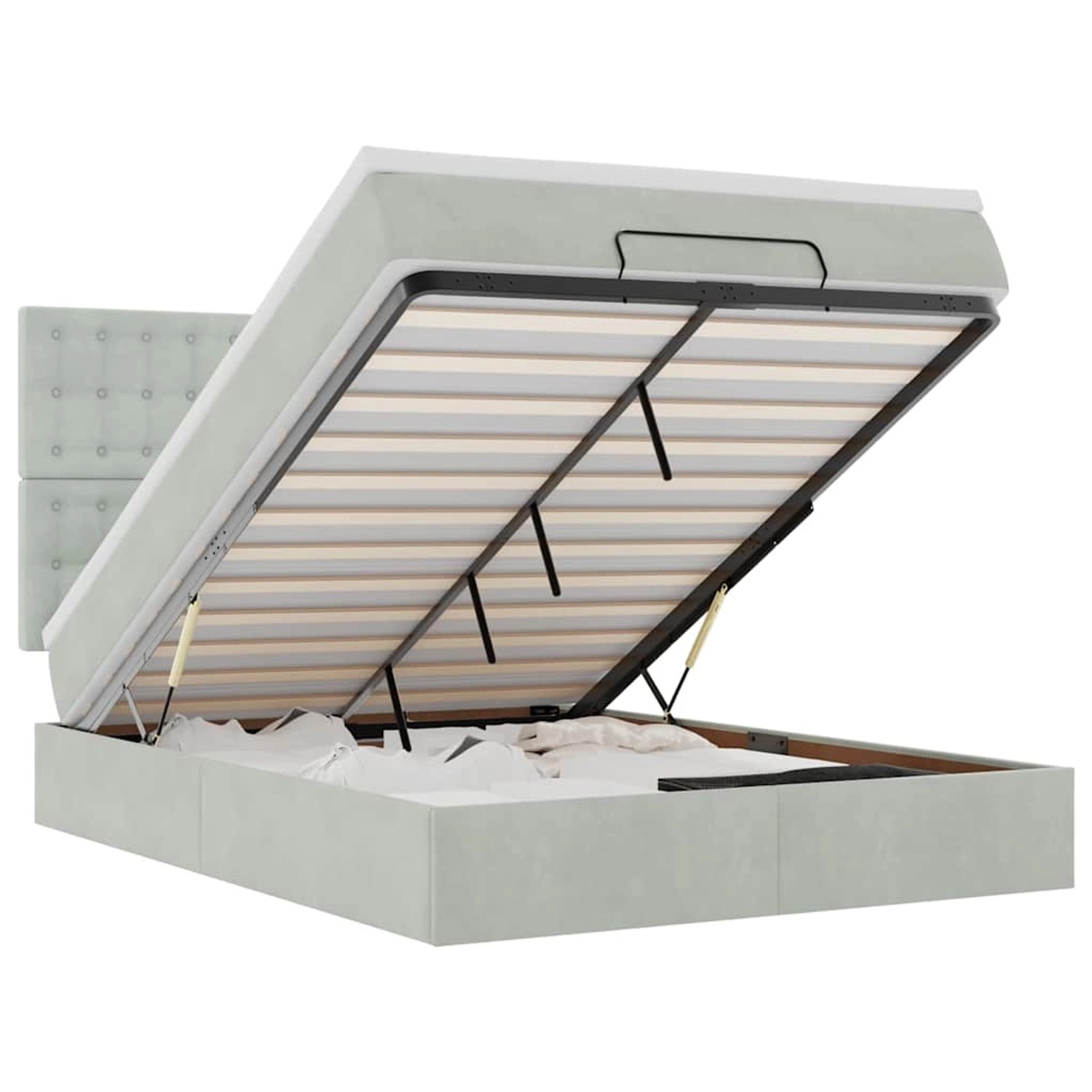 vidaXL Ottoman-Bett mit Matratzen & LEDs Hellgrau 140x200 cm Samt 3314468