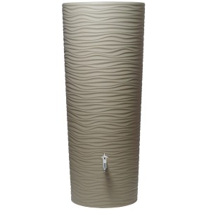 Natura 2in1 Regenwasserbehälter 350 l in Sahara mit Zapfhahn und wellenförmiger Oberfläche.