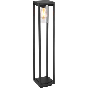 Schwarze Globo Außenleuchte Candela, 80 cm, mit Bewegungsmelder und klarem Zylinder für E27 Leuchtmittel.