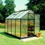 Schwarzes Halls Gewächshaus Popular 86, 5 m², mit Pflanzen im Garten.