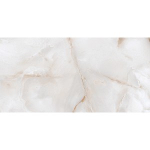 Weiße, polierte Feinsteinzeug Bodenfliese, 60x120 cm, mit Marmor-Optik für ein elegantes Ambiente.