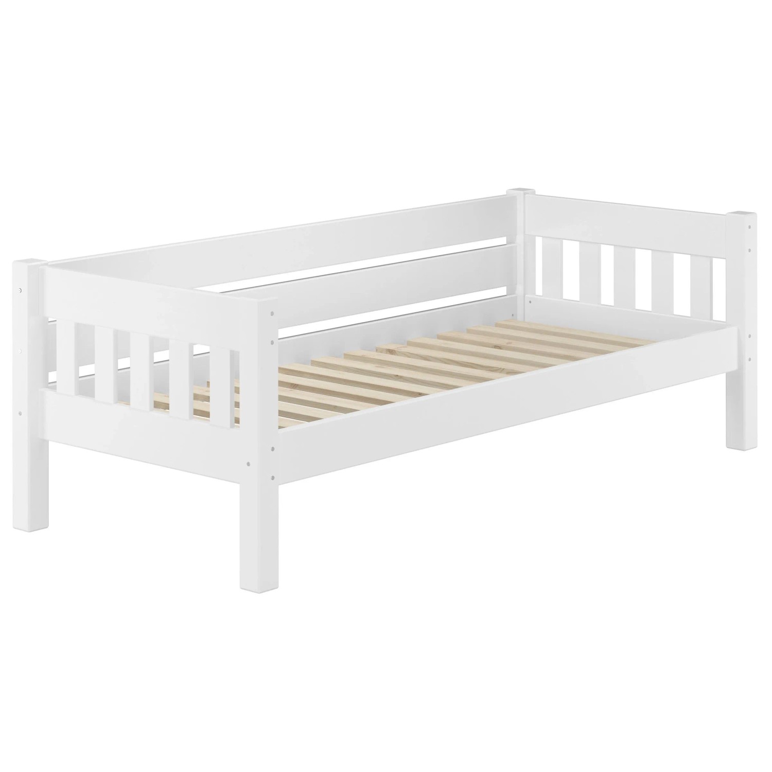Erst-Holz Einzelbett Kiefer Weiß 90 x 200 cm Massivholz Modell 53 Federleisten