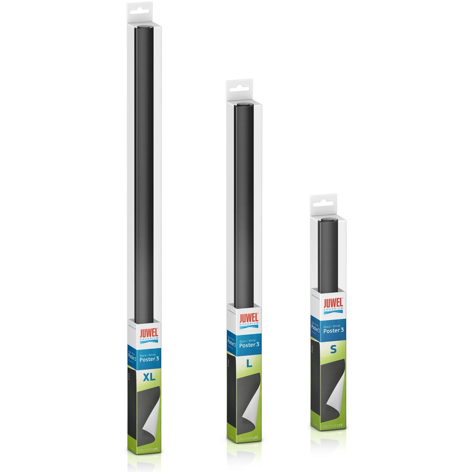Juwel Poster 3 Aquariumrückwand, schwarz-weiß, Größen S, L, XL in Verpackung.