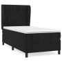 Schwarzes Boxspringbett 90x190 cm mit Samtbezug, Kopfteil, Matratze und Topper.