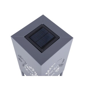 Graue DELUKE Dekosäule LISBON mit LED und Solarmodul, 100 cm hoch, für Wohnzimmer und Büro.