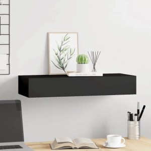 Schwarzes Wandregal mit Schublade (60x23,5x10 cm) von vidaXL. Regal zur Wandmontage.