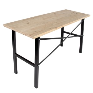 rikta Werkbank 159 cm mit Holzplatte und schwarzem Stahlgestell.