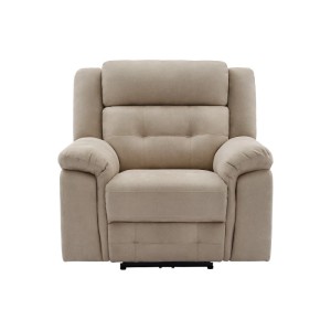 Beiger Relaxsessel Ortiano aus Mikrofaser, elektrisch, mit weichen Polstern und Armlehnen.