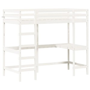 vidaXL Hochbett mit Schreibtisch Weiß 90x200 cm Massivholz Kiefer 842851
