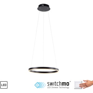 Moderne LED-Pendelleuchte Ritus in Anthrazit, Ringform, dimmbar über Wandschalter.