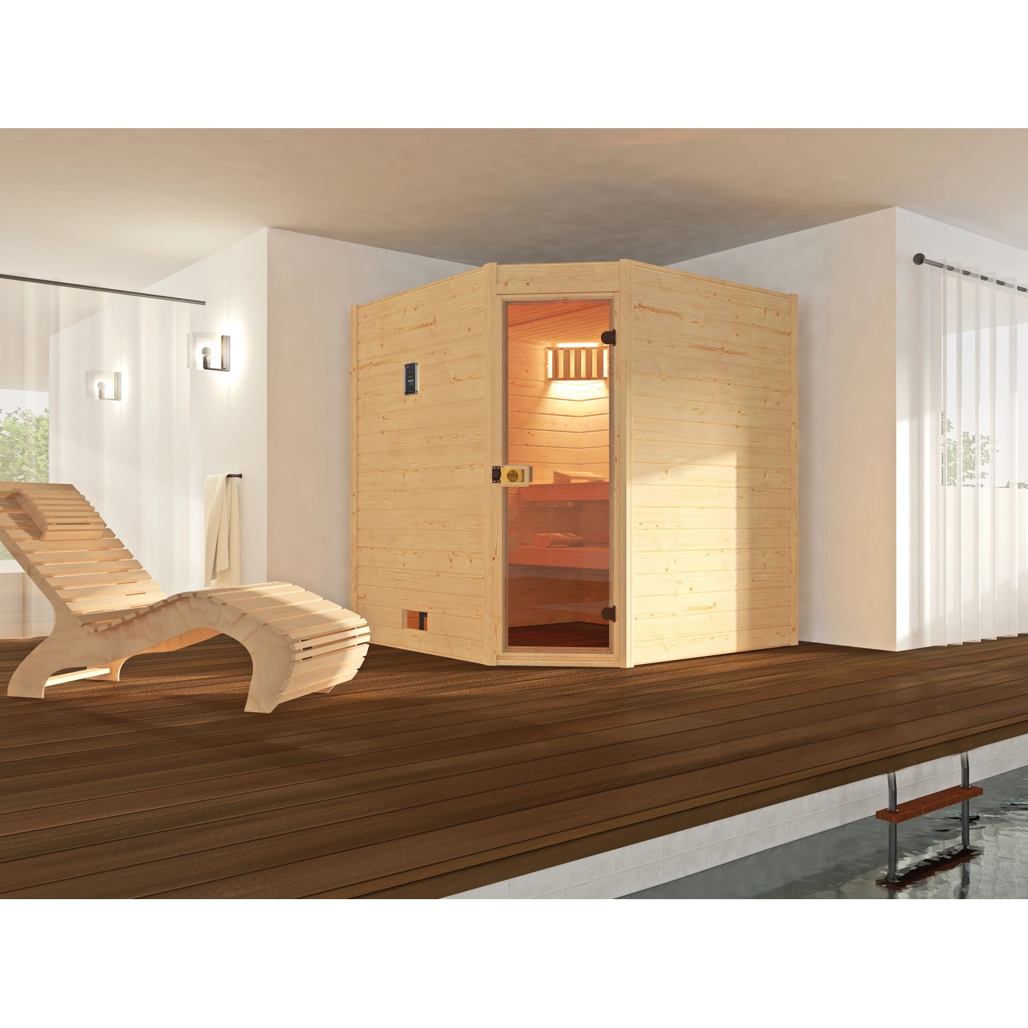 Weka Massivholzsauna 38 mm Valida ECK 2 mit Glastür