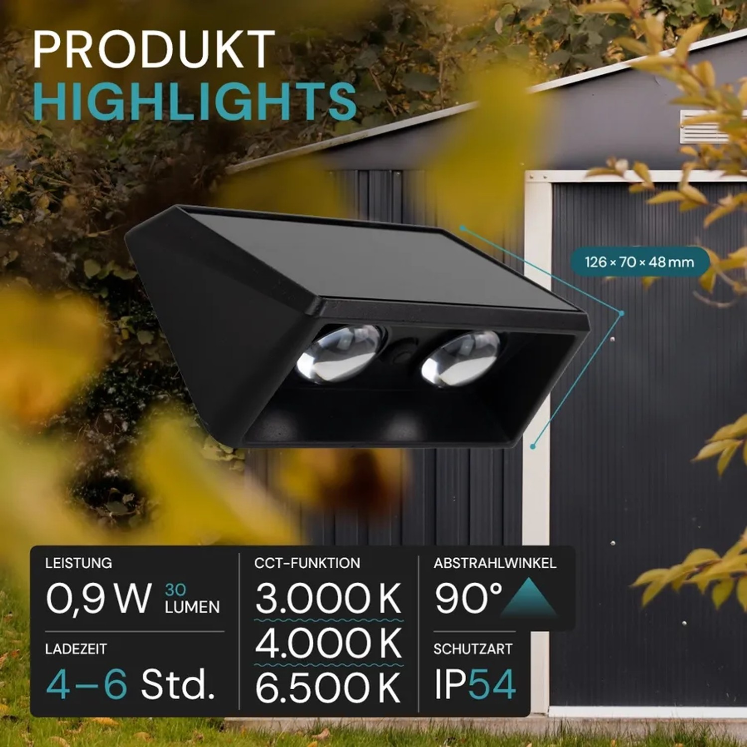 LUXULA Solar Wandleuchte 2-flammig CCT Warm- Kaltweiß 3000-6500K Akku LED Außenleuchte Gartenbeleuchtung IP54 Wetterfest Schwarz_2