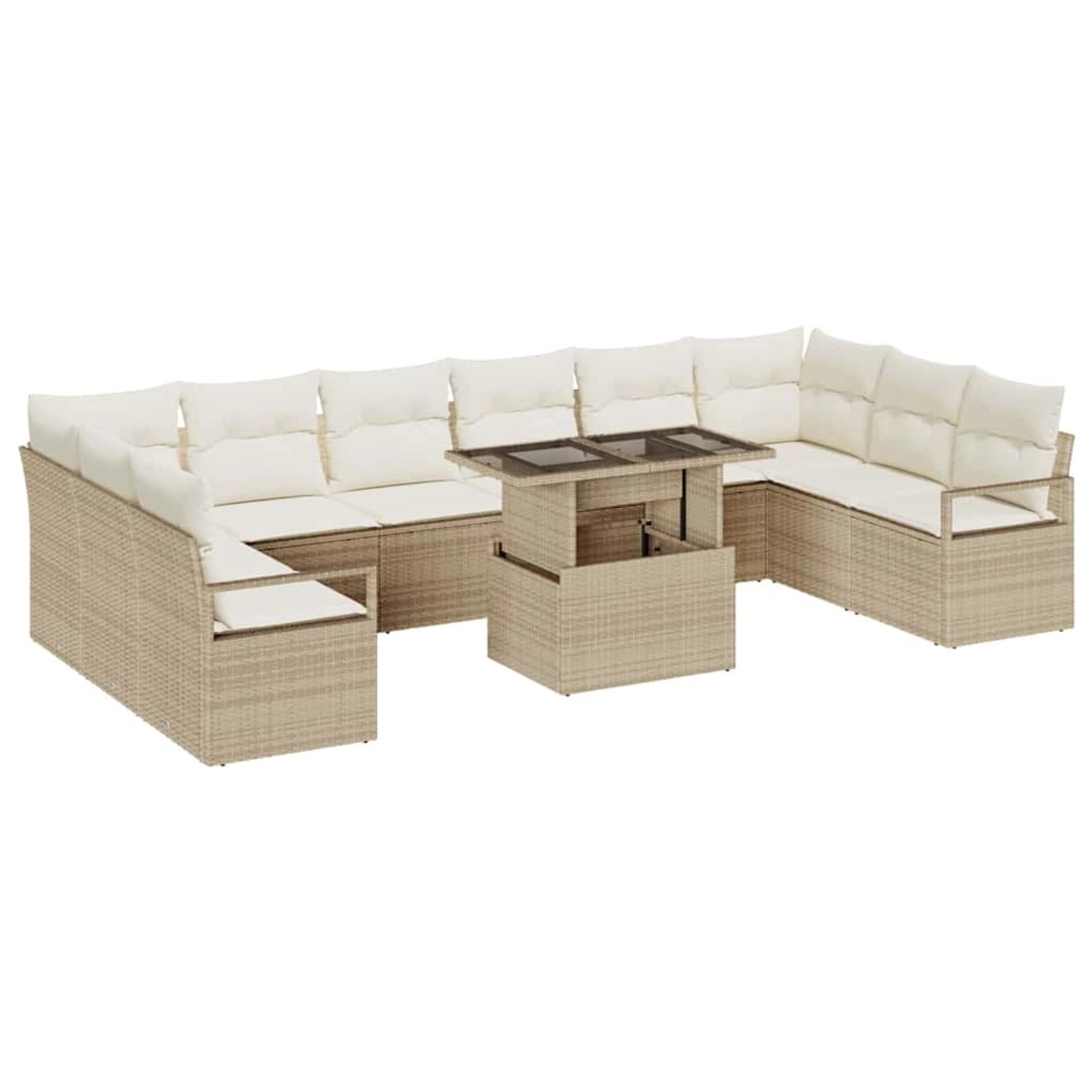 vidaXL Garten-Sofa-Set mit Speicher 11-Tlg Beige Poly Rattan 3357634 günstig online kaufen