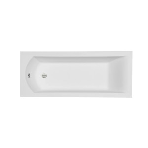 Weiße rechteckige Acryl-Badewanne SHEA 180x80, Draufsicht mit Ablauf und Füßen.
