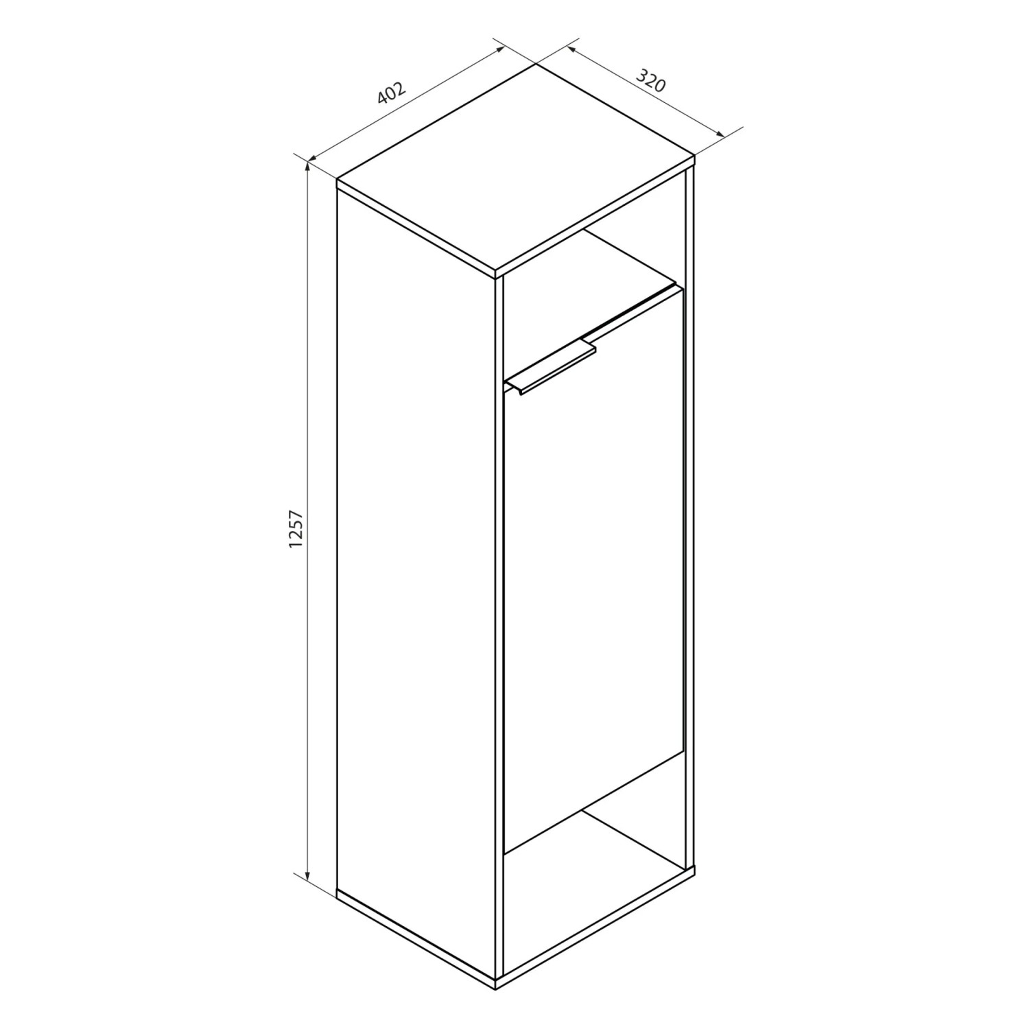 Skizze: Fackelmann Hoch-Midischrank B.Paris, 40,2 cm, Schwarz Matt/Eiche, Badmöbel