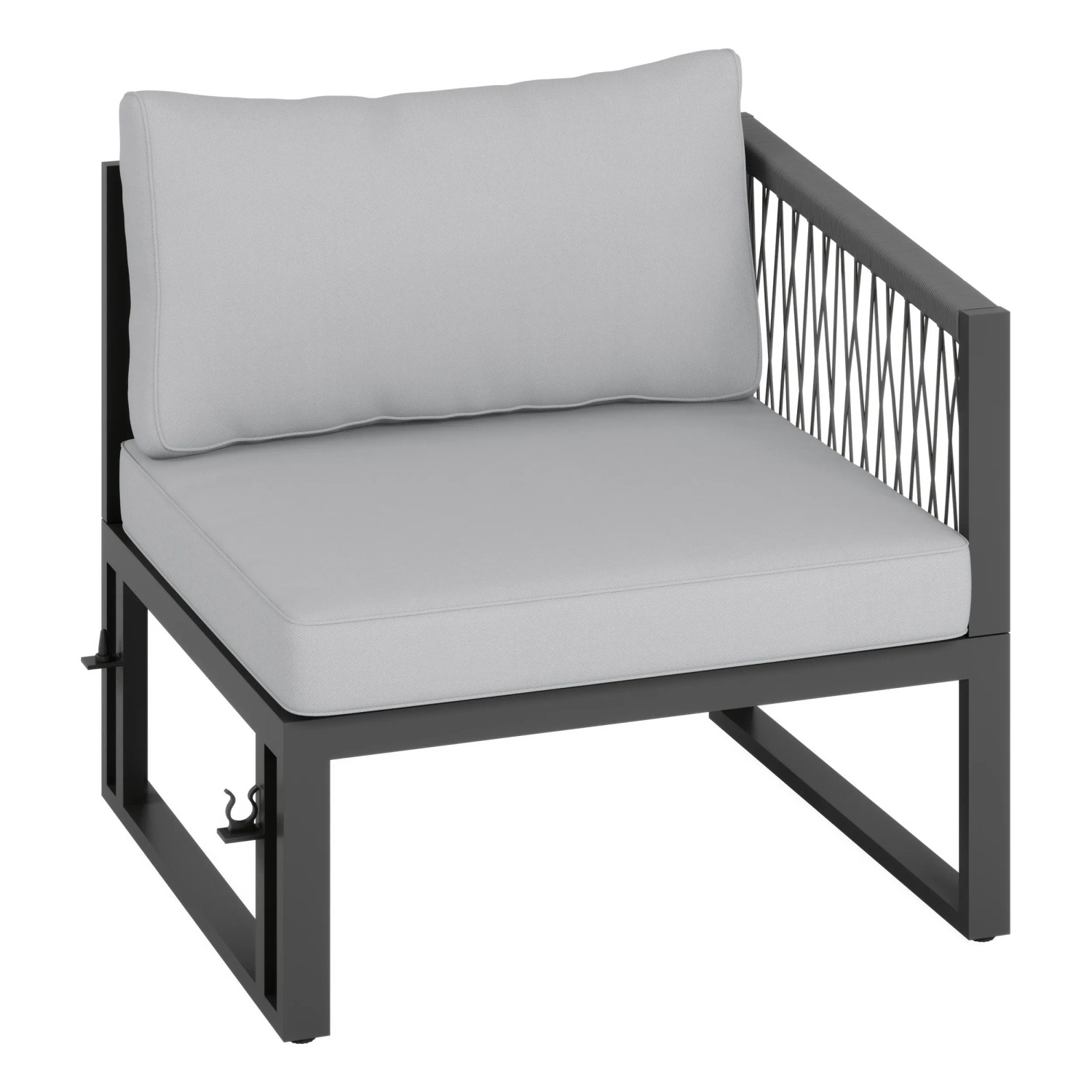 Lounge-Ecksessel Willa, Teil des 4-tlg. Gartenmöbel Sets, Aluminium Anthrazit mit grauen Kissen.