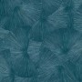 Blaue Vliestapete mit Metallic-Effekt und Fächer-Muster für Wohnzimmer.