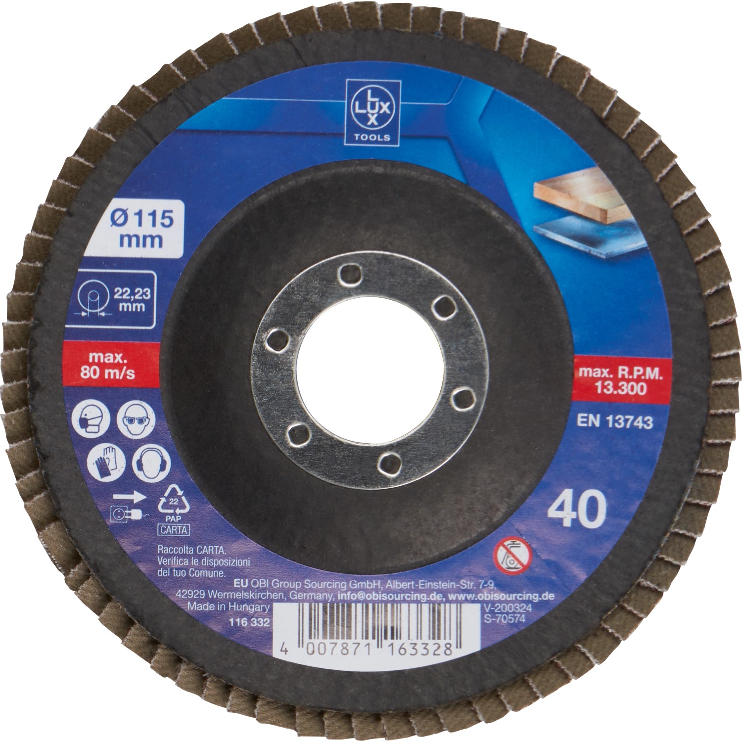 LUX Fächerschleifscheibe Multi Ø 115 mm K40