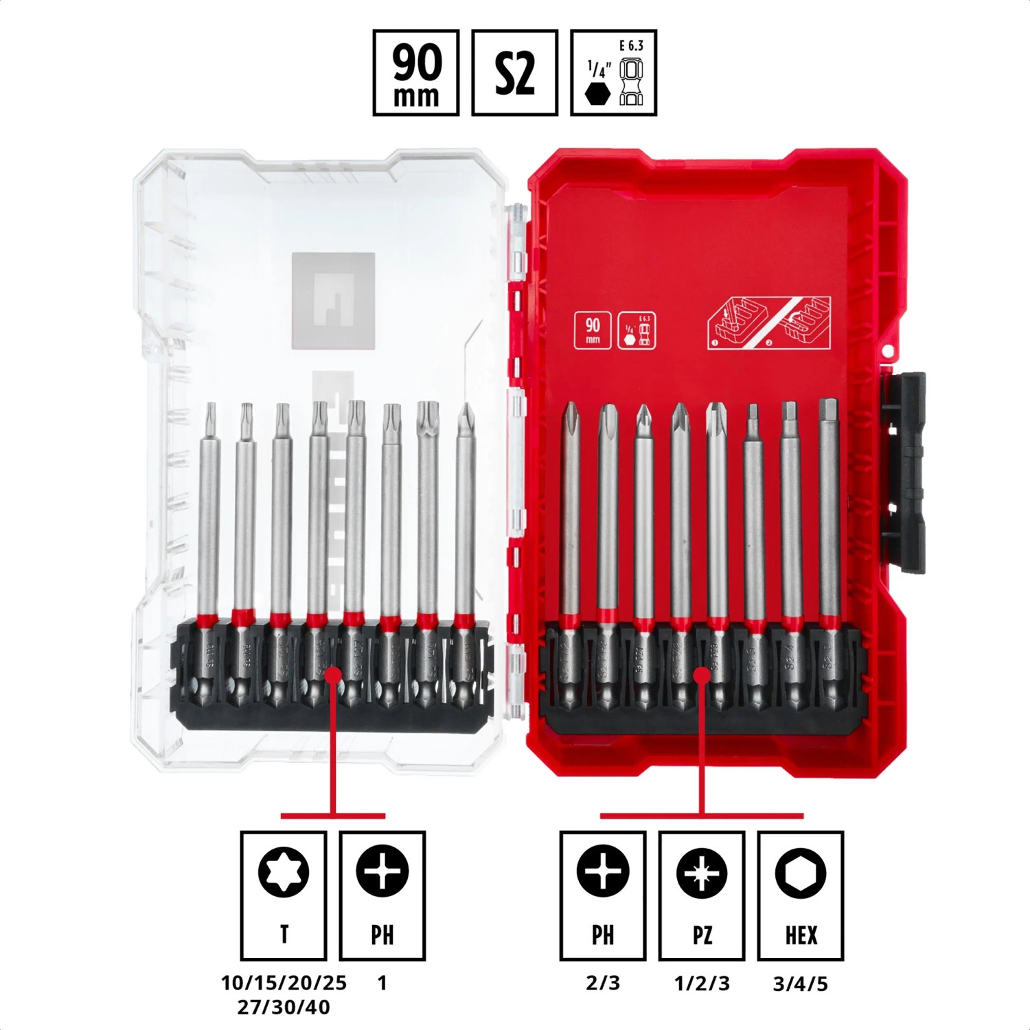 Einhell Bit-Set M-Case, 16-teilig, mit 90 mm Bits in Aufbewahrungsbox.