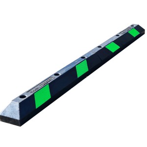 UvV TireSafe Radstopper 180cm, Gummi, mit grüner Reflexfolie für Baustellenabsicherung.