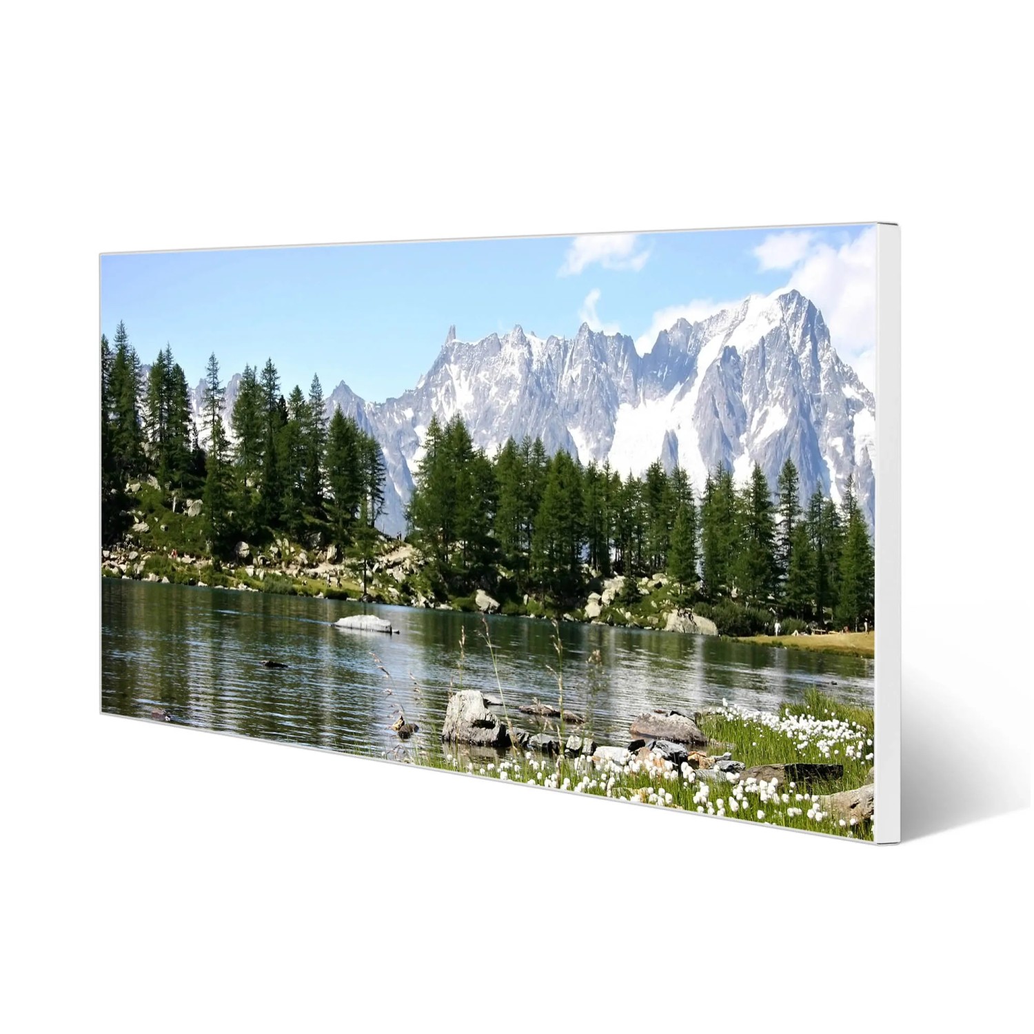 Banjado Magnettafel mit Bergidylle Motiv, 78x37cm. Weiße Magnetwand für Notizen und Fotos.