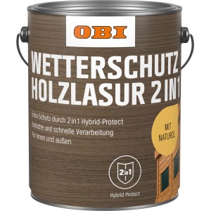 OBI Wetterschutz-Holzlasur 2in1 Teak, 4 Liter Dose. Holzlasur für Innen & Außen.