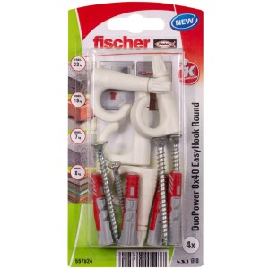 Fischer Rundhaken EasyHook mit DuoPower Dübeln, 8x40 mm, 4er-Set.