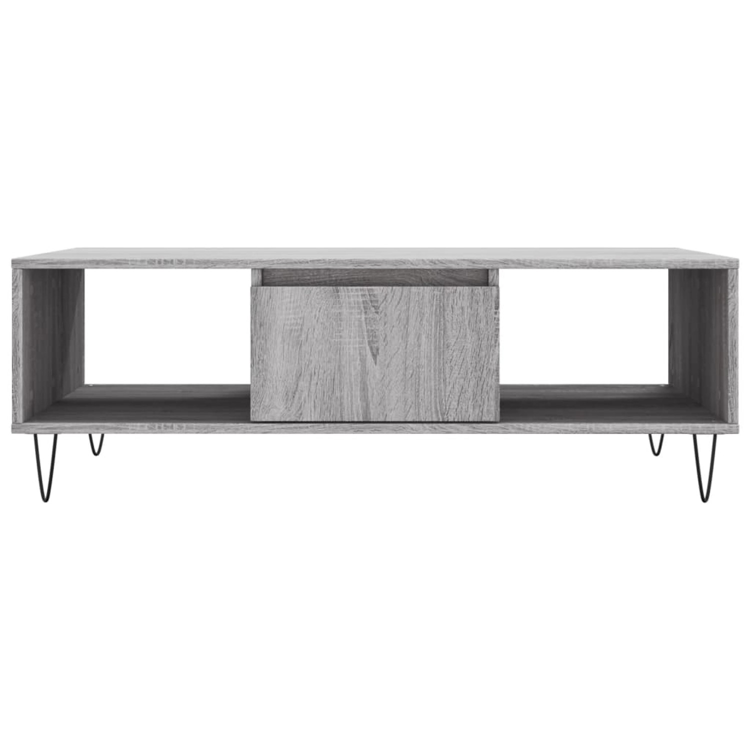 vidaXL Couchtisch Grau Sonoma, 104x60x35 cm, Holzwerkstoff mit Fächern und Eisengestell.