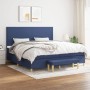 Blaues vidaXL Boxspringbett (200x200 cm) mit Matratze, Kopfteil und Bank.
