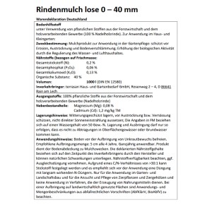 Infotext Rindenmulch Big Bag 1000l: Details zu Inhaltsstoffen, Anwendung und Lagerung.