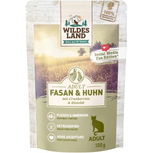 Wildes Land Katzen-Nassfutter Fasan & Huhn, 100g Packung. Getreidefrei, hoher Fleischanteil.