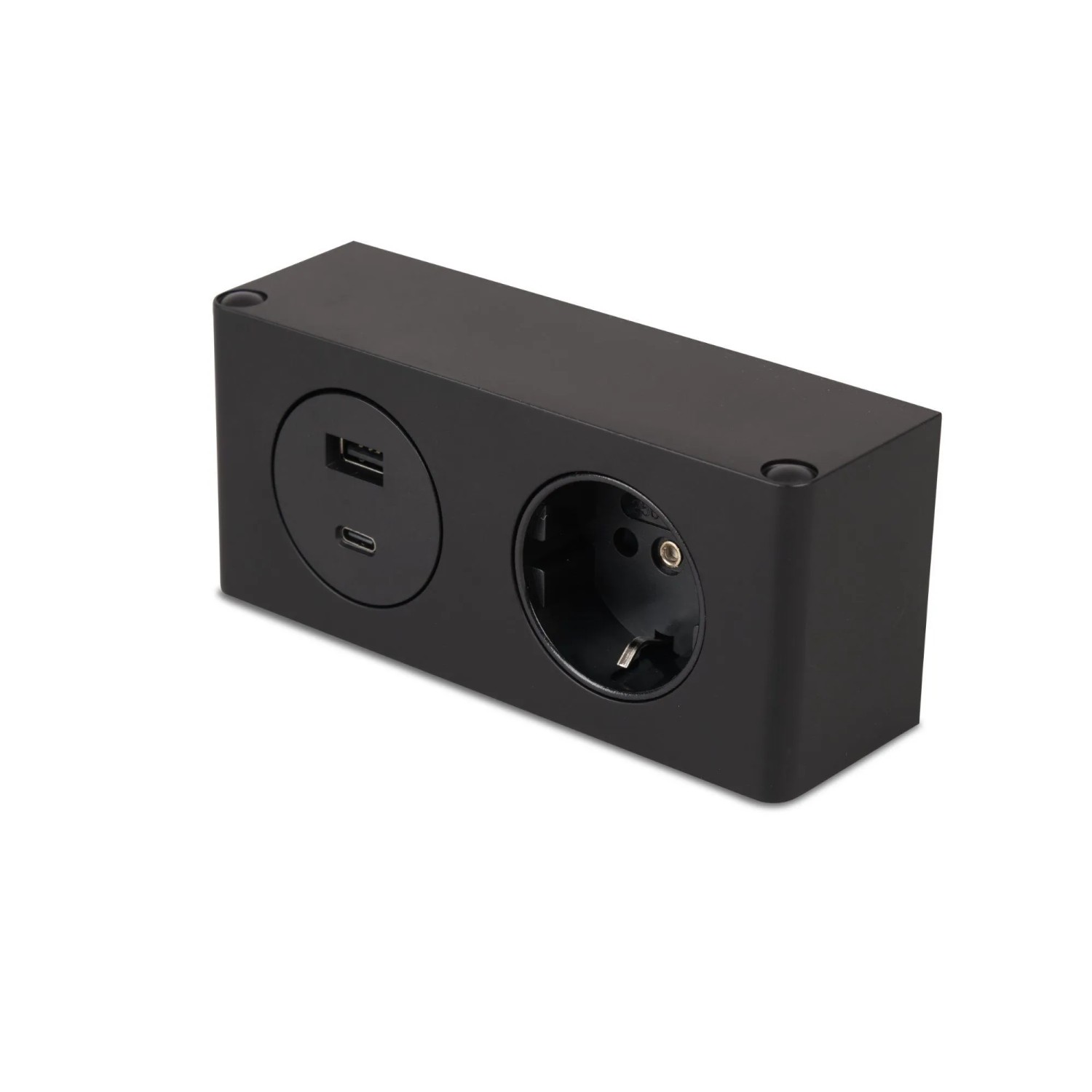 kalb Steckdosenleiste 2 Fach zur Montage 1x 230V 2x USB 140x46x62,5 mm Kabel mit Stecker Schwarz