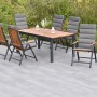 Merxx Athos 13-tlg. Gartenmöbel-Set mit Ausziehtisch und 6 Klappsesseln mit grauen Auflagen.
