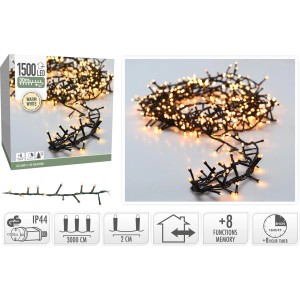 LED-Lichterkette mit 1500 warmweißen LEDs, 30 m lang, für den Außenbereich.
