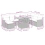 Beige 9-teilige Garten-Sofagarnitur aus Polyrattan mit Akazientisch und Kissen.