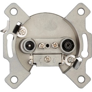 Silberne OBI TV Antennendose zur Unterputzmontage mit zwei Anschlüssen.