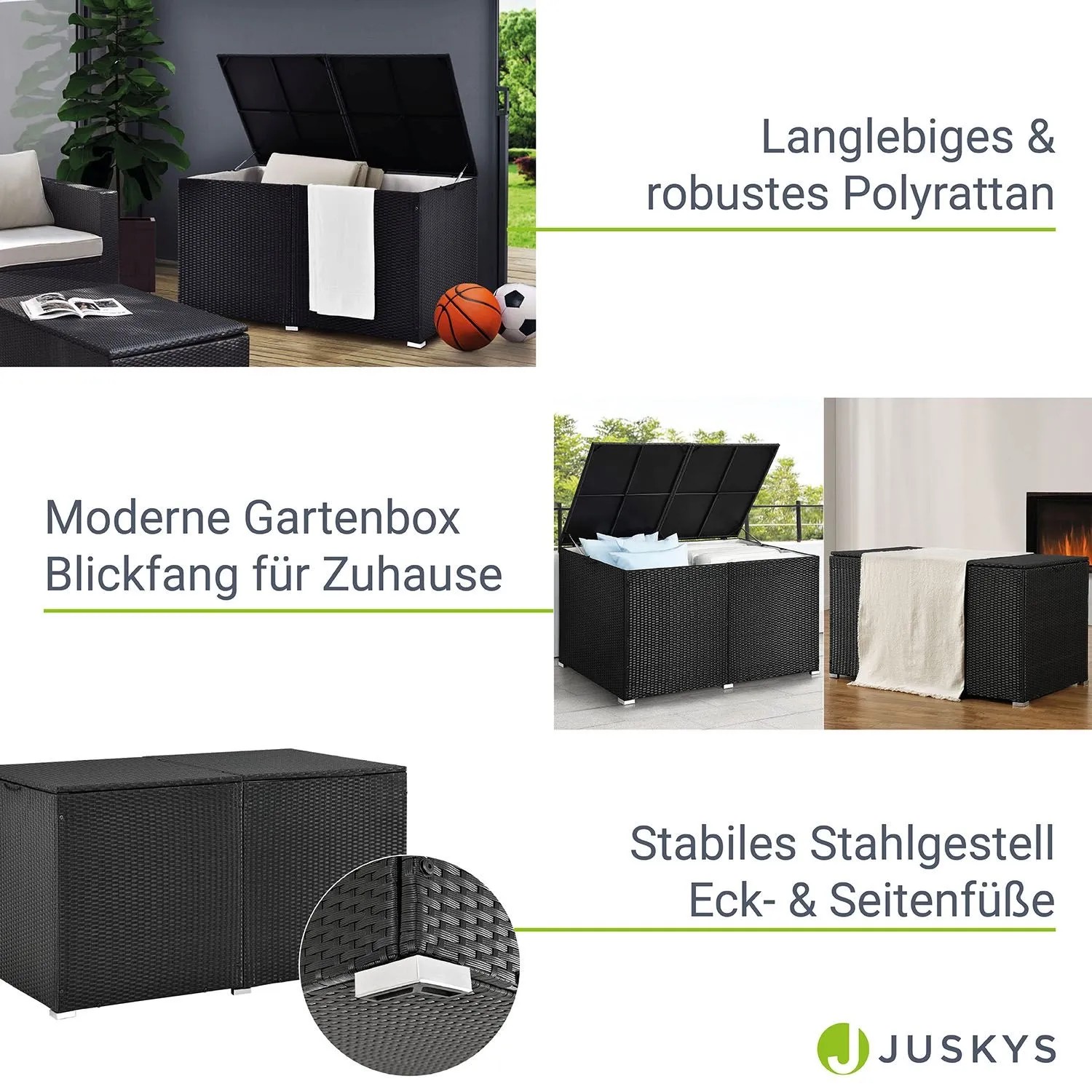 Juskys Kissenbox Garten Ikaria Polyrattan mit Innenplane Schwarz kaufen bei OBI
