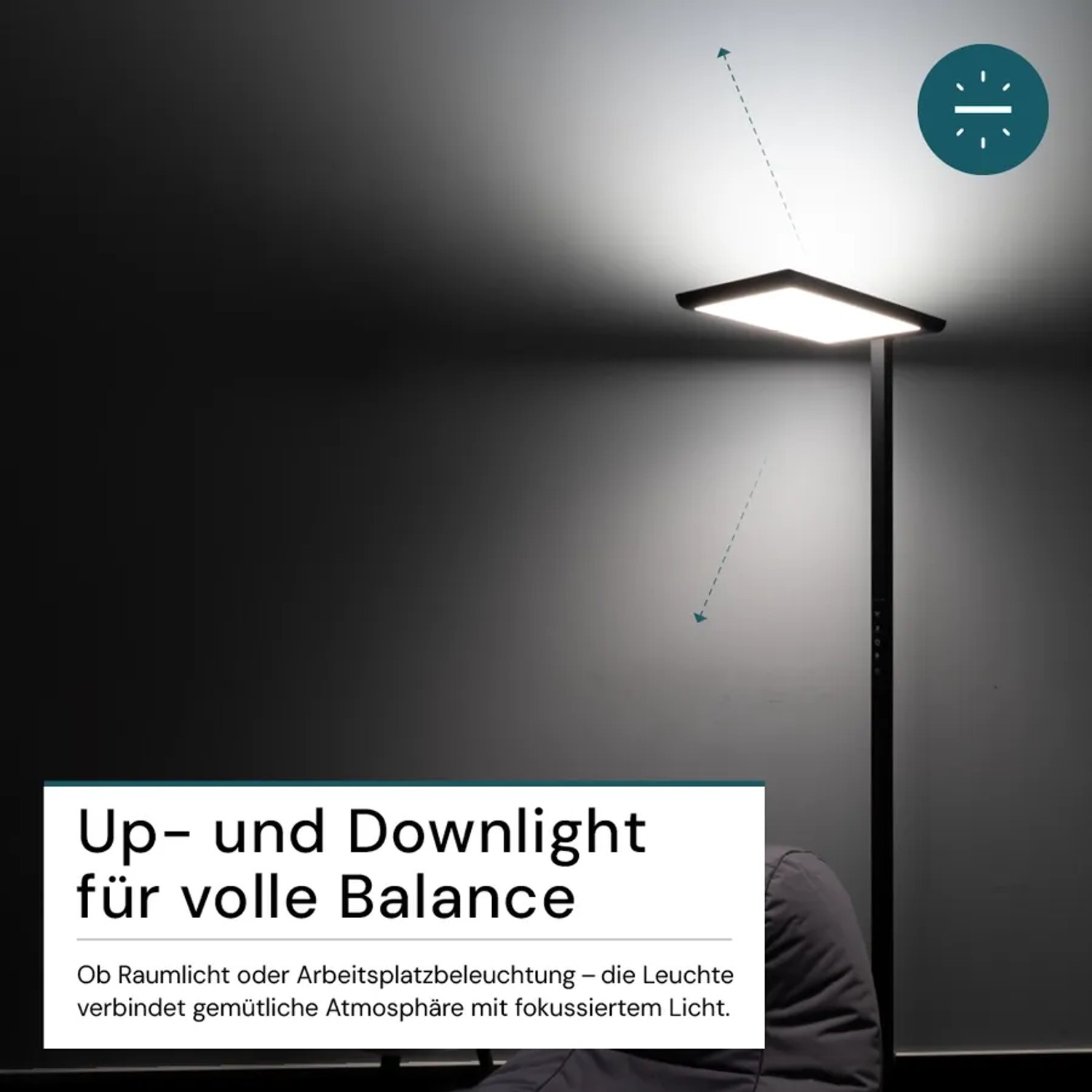 LUXULA LED Stehleuchte 100W 7000lm Bürostehleuchte Up- Downlight Augenschonend UGR16 CRI98 4000K Neutralweiß Dimmbar Stehlampe Schwarz_4