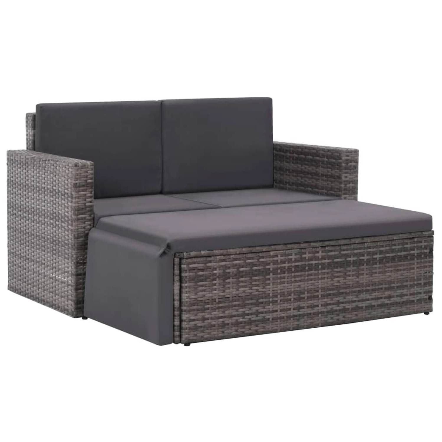 vidaXL 2-Tlg Garten-Lounge-Set mit Auflagen Poly Rattan Grau 44422