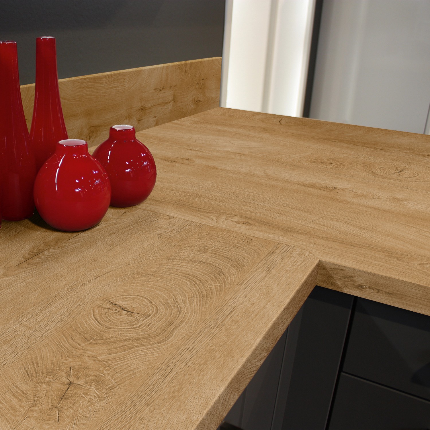 Kaindl Arbeitsplatte Eiche Endgrain Classic, 63,5 cm breit, mit authentischer Holzstruktur.